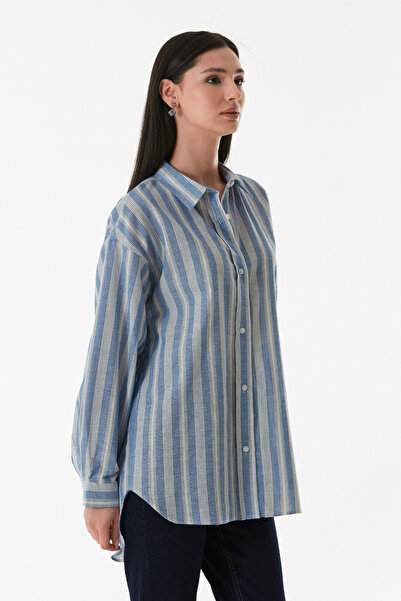 Fulla Moda Cămașă lejeră lungă cu dungi la spate