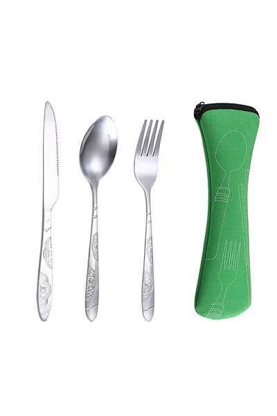 Choice green [Hot Sales] Picnic Set Tableware Washable with Zipper Travel Cutlery Kit Case Portable Pouch f