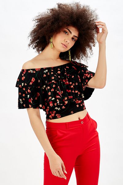 Sense Μπλούζα με διπλό βολάν στους ώμους Floral
