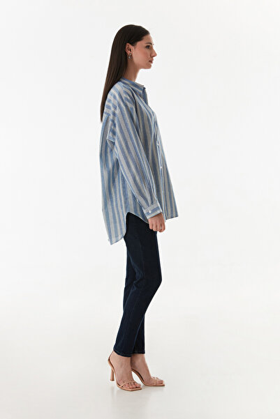 Fulla Moda Cămașă lejeră lungă cu dungi la spate