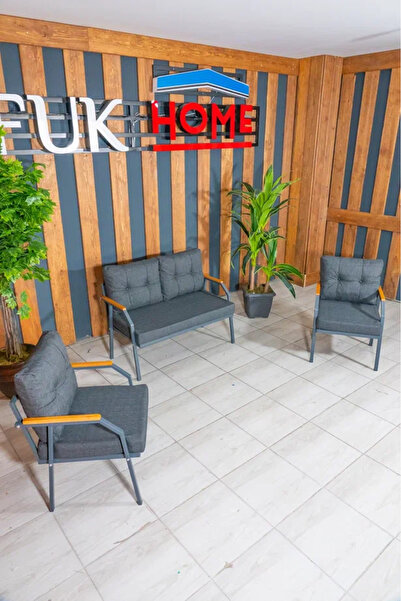 UFUK HOME Zeyd 211  Antrasit Fermuarlı Bahçe Balkon Takımı, Salon - Metal Kan...