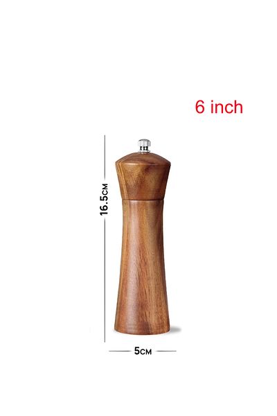 FLYMUYU 6 Inch 1pcs Salt And Pepper Grinder Acacia Wooden Spice Pepper Mill With Strong Adjustable C