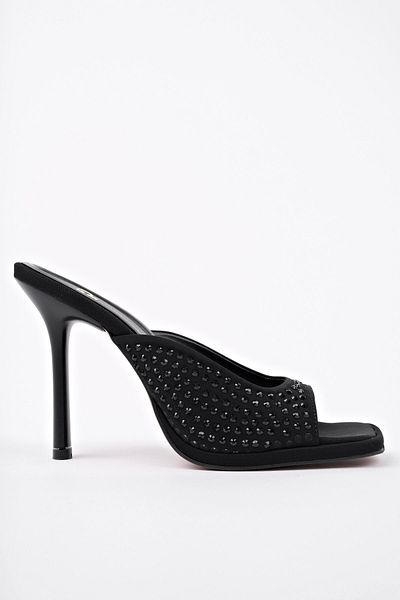 MUGGO PUJA Blunt Toe Thin Heeled Rhinestone Γυναικείες παντόφλες με τακούνι