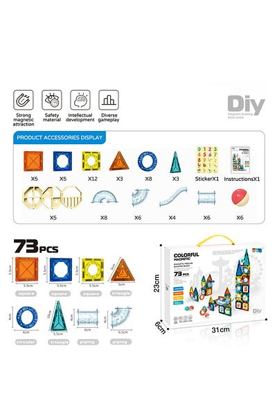 Choice 9917B Children's Pipe Magnetic Sheet Building Blocks Playset 73pcs Variety Building Blocks Children'