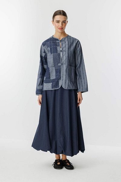 Hooopstore Μπουφάν με μοτίβο τζιν με υφή Navy Blue
