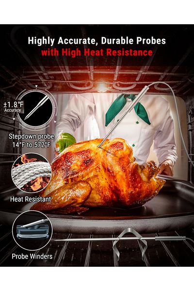 Choice جهاز ترمومتر رقمي لاسلكي للتحكم عن بعد من Thermopro TP826B مزود بإضاءة خلفية ومسبارين للحوم بمدى 150 متر