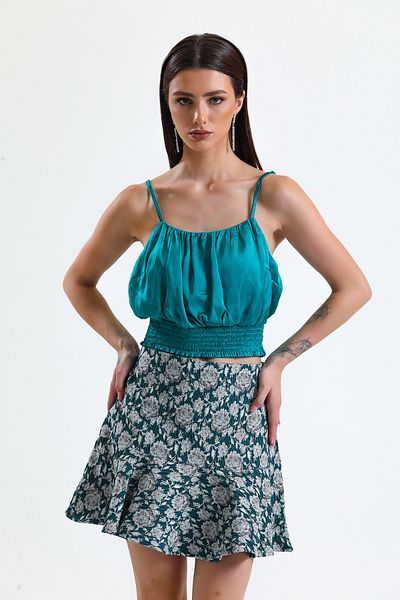 Sense Fusta scurtă cu volan Jacquard_etk32608 Petrol