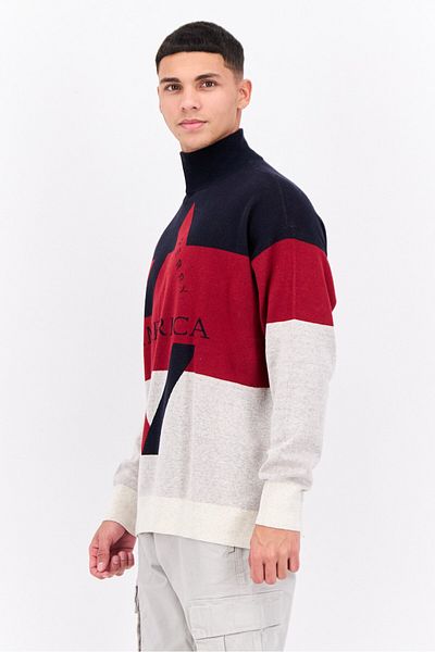 Perry Ellis Men Mock Neck Long Sleeve Brand Logo Sweatshirt, Maroon