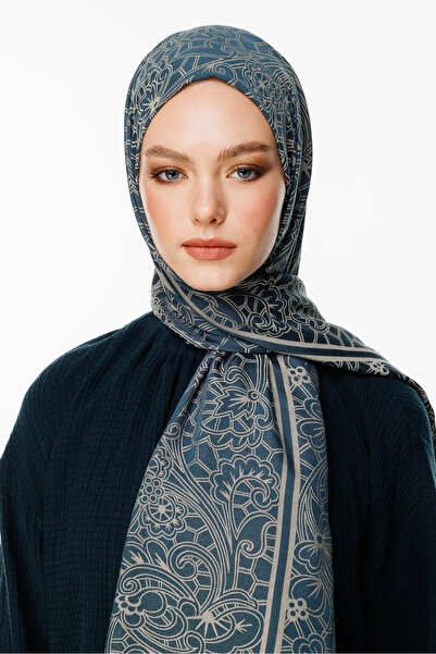 Mooncorn Lavin Pattern Double Sided Shawl Petrol Blue-Beige