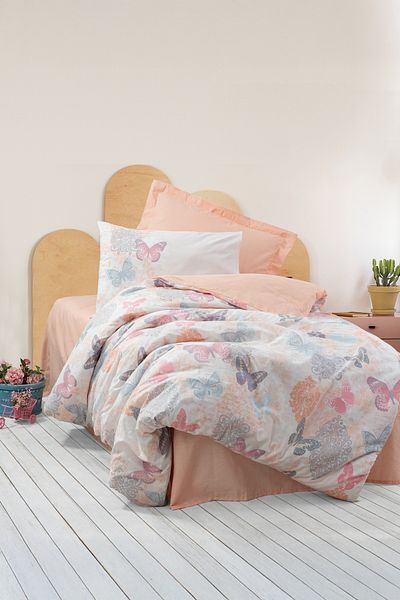 Cotton Box طقم غطاء لحاف مفرد لغرفة الشباب مع أغطية مرنة Kimela Pink