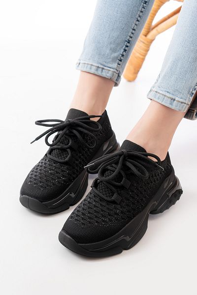 SEEM & BE Liz Stone Detailed Knitwear Women's Black Sneaker - Sports Shoes