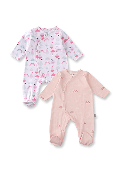 Boumini Pamuklu 2'li Bebek Patikli Tulum Desenli Pembe