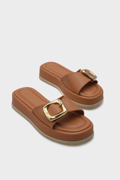Capone Outfitters Damen-Hausschuhe mit Keilabsatz und Schnalle