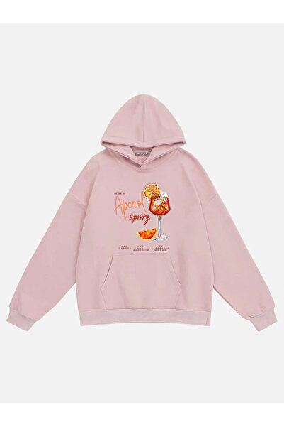 Mad&Calf Γυναικείο φούτερ Aperol Spritz με στάμπα Fleece Oversize με κουκούλα