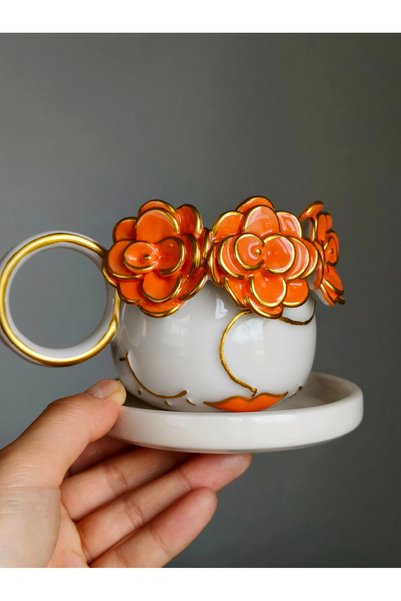KOTYORA Flower Girl Gift Handmade Ceramic Double Coffee Cup