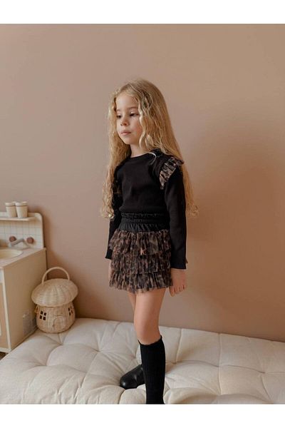 YİGİT BUTİK Set de jos și de sus pentru fete Yigit Boutique cu fustă din tifon leopard