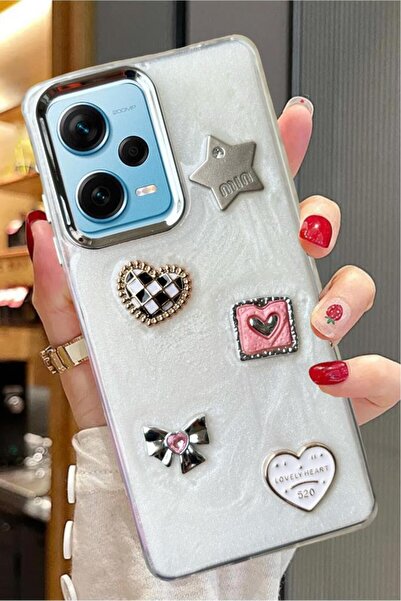 3GEN CASE Xiaomi Redmi Note 12 Pro Plus Uyumlu 3D Taş Kurdele Kelebek Kalp Gl...