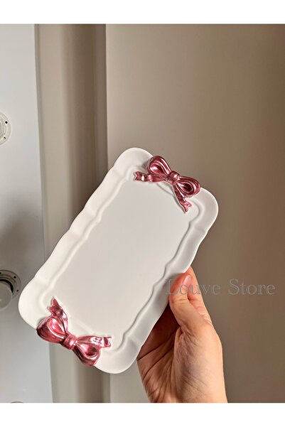 Louve Store Dekoratif Parlak Sedefli Pembe Kurdele Tepsi , Mum Tabağı , Takı ...