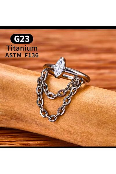 Arescollection G23 Titanium (Tanium) Zircon Stone Chain Conch Helix Compatible 1 Piece Piercing