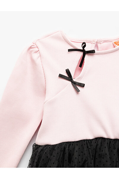 Koton Rochie cu mânecă lungă cu fundă din bumbac, cu fustă din tul