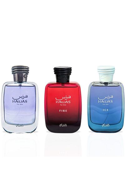 Rasasi Hawas Set, Hawas Ice and Hawas Fire Eau de Parfum Spray 100ml 3 Pieces Completes a Man's Elegance