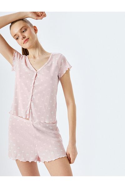 Koton Heart Cotton Women's Shorts Pajamas Set