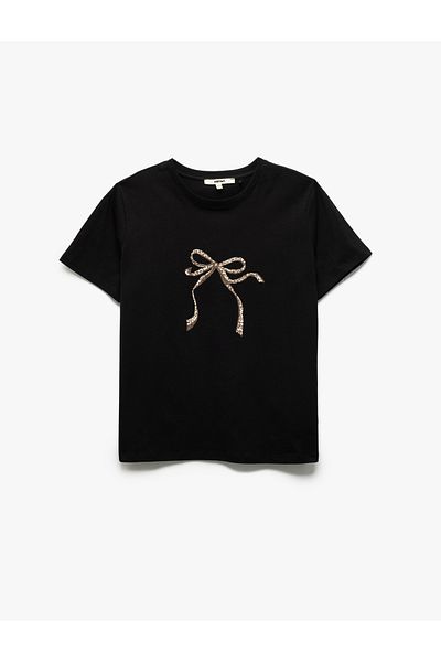 Koton Tricou negru cu imprimeu leopard pentru femei 5sak50096ek