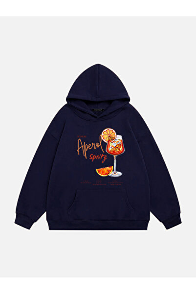 Mad&Calf سويت شيرت نسائي من الصوف بغطاء للرأس مطبوع عليه Aperol Spritz مقاس كبير