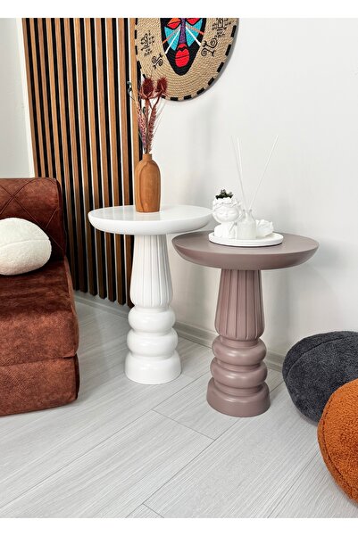 AYLESA Doğal Ahşap 2’li Set Mantar Yan Sehpa Modern Renkli Fiskos Zigon Çiçeklik