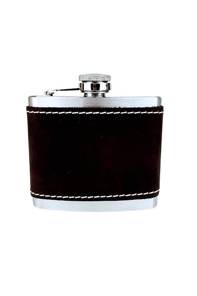 PERLOTUS 5 oz 150 Cc Dark Brown Handmade Steel Whiskey Hip Flask with Crazy Leather Case