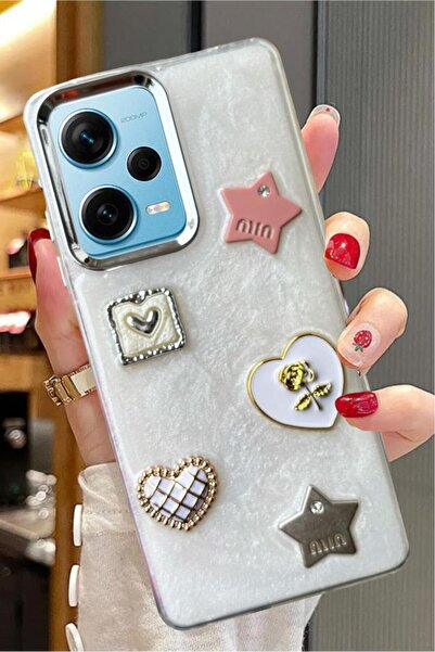 3GEN CASE Xiaomi Redmi Note 12 Pro Plus Uyumlu 3D Taş Kurdele Kelebek Kalp Gl...