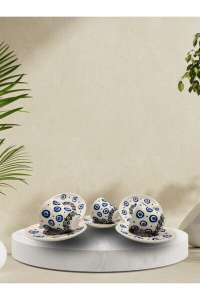 Çini Nazar boncuğu desenli Türk kahvesi bardağı