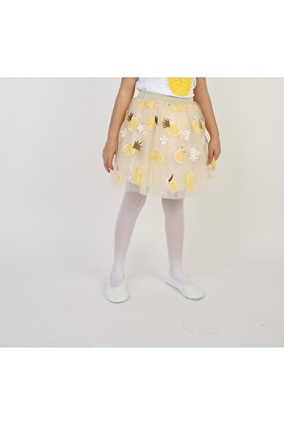 Dıgıl Kids Kız Çocuk Beyaz Sarı Meyve Desenli Tütü Etek 23 Nisan 29 Ekim 10 Kasım 19 Mayıs Gösteri Kıyafetleri
