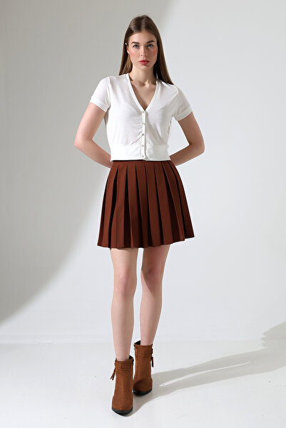 Şiir Vasi Women's Summer Openwork Ecru Short Cardigan - Stylish Button, Short Sleeve, over Waist