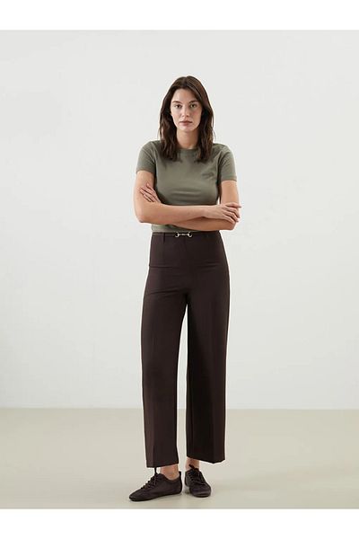 LC Waikiki Lcw Vision Brown Women's Wide-Leg Pants with Zip-Up Waist