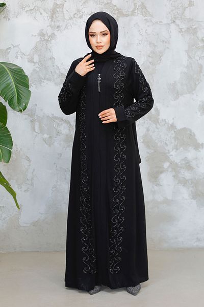 Neva Style Beaded Black Hijab Ferace 29123S