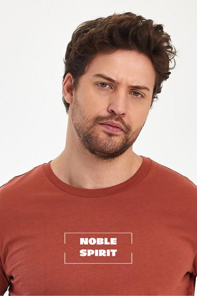 FİHA Ανδρικό μπλουζάκι με στάμπα συμπαγές O-Neck Copper Brown