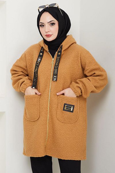 hafsamina Oversize Boucle Coat Camel Hm2657 Shoes