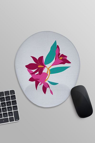 qoeuyl boutique Mousepad oval cu suport pentru încheietura mâinii cu flori colorate imprimate