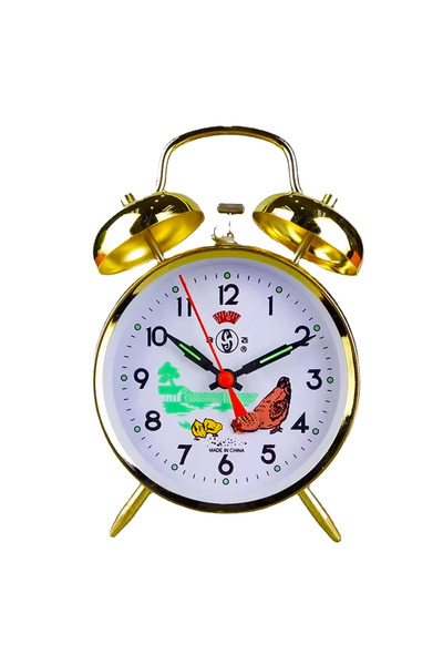 UpWay Büyük Boy Nostaljik Dekoratif Alarmlı Tavuklu Zemberek Kurmalı Mekanik Metal Masa Saati