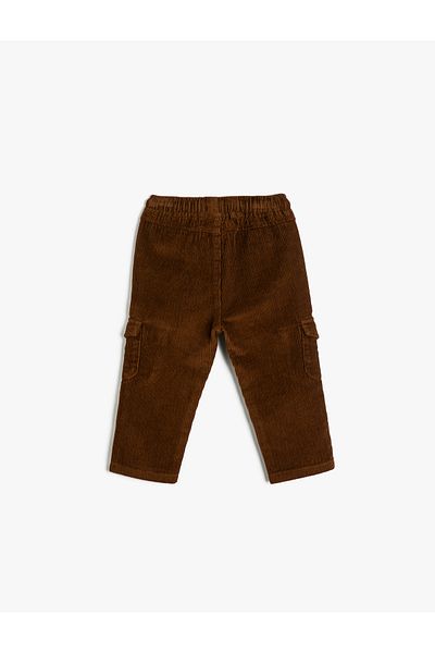 Koton Corduroy Cargo Pants - Cotton with Tie Waist and Pockets