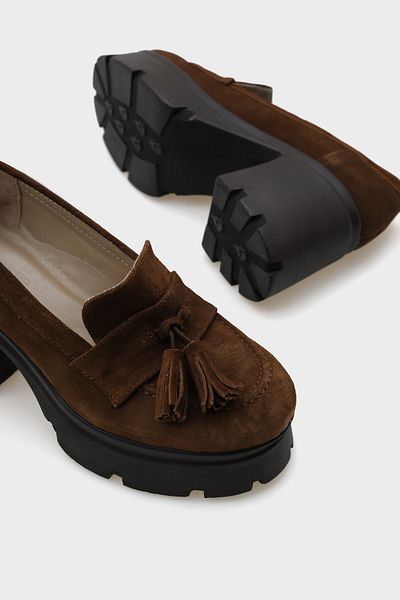 Capone Outfitters Damen-Loafer-Schuhe aus Leder mit hoher Sohle und Quasten