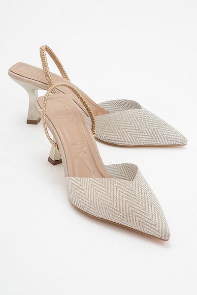 LuviShoes Pantofi de seară cu toc pentru femei RENOS Gold Sand Glitter