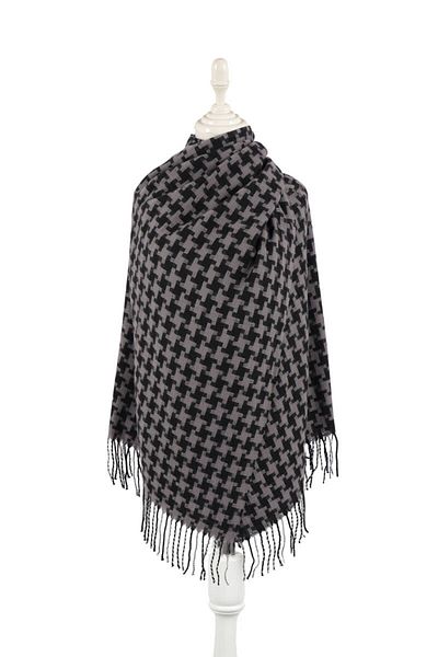 Bursa İpek Black Houndstooth Pattern Winter Shawl