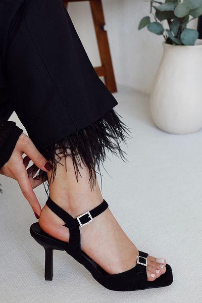 POLKA STORE Lilac Buckle Band Detailed Blunt Toe Heeled Stylish Women's Evening Dress Shoes