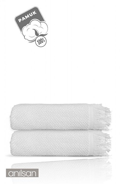 Anılsan Set of 2 Jelena White Bath Towels - 70X140 Cm, 490 Gr, 100% Cotton, Spa and Hotel Towels, Daily Use