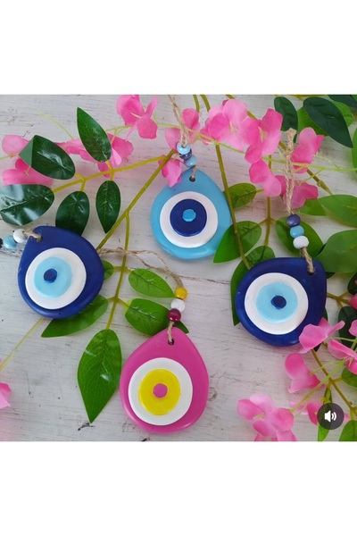 Home 4 adet renkli nazar boncuğu, bahçe, /ağaç süsü, dekoratif obje,taş figürler
