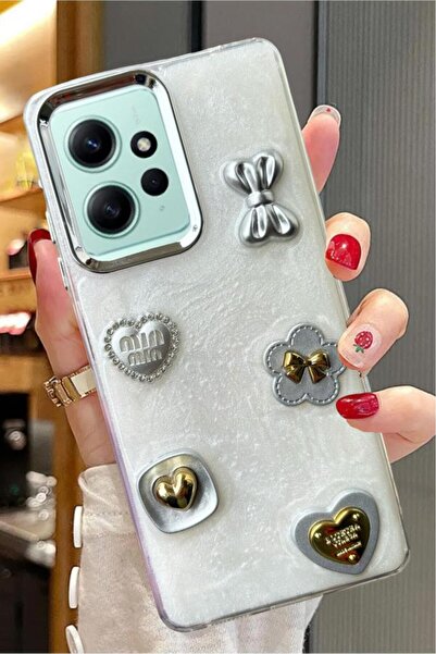 3GEN CASE Xiaomi Redmi Note 12 4G Uyumlu 3D Taş Kurdele Kelebek Kalp Glitter ...