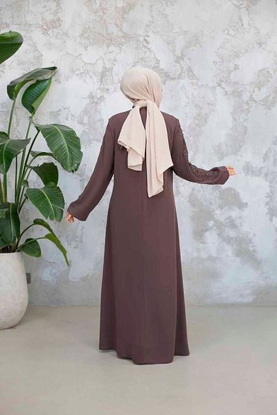 Neva Style Beaded Brown Hijab Ferace 29123Kh