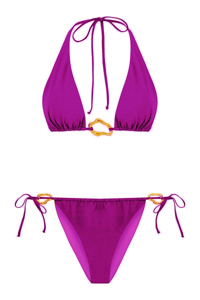 AQUELLA Purple Long Triangle Bikini Set with Accessories